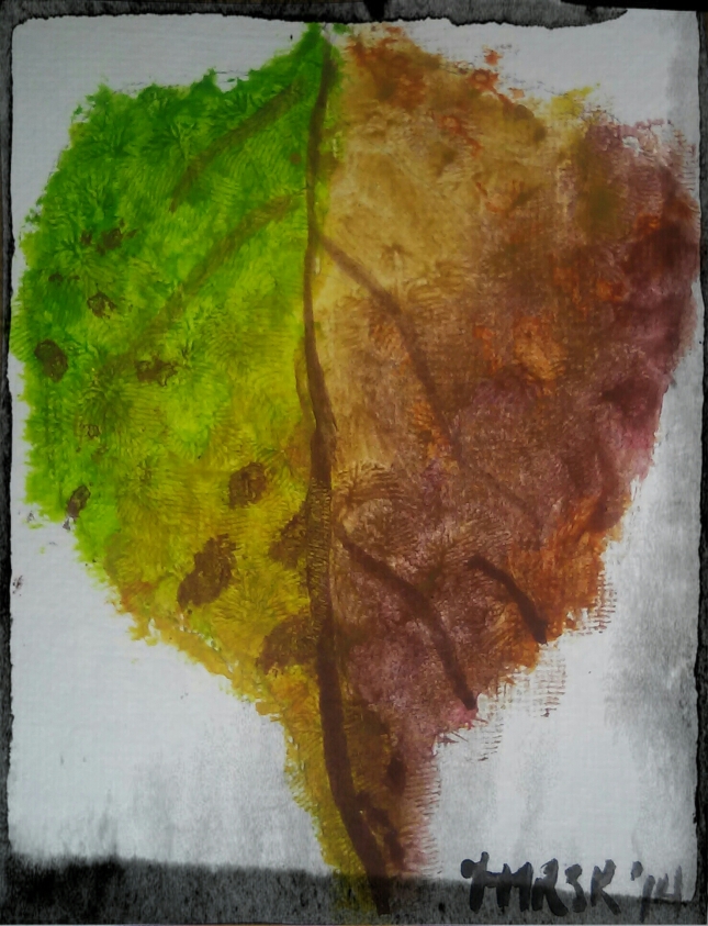 Today's art challenge was "Autumn". I chose to paint a persimmon leaf which had fallen off my dad's tree. It's better than previous attempts of like kind so I'm counting this as a victory. 